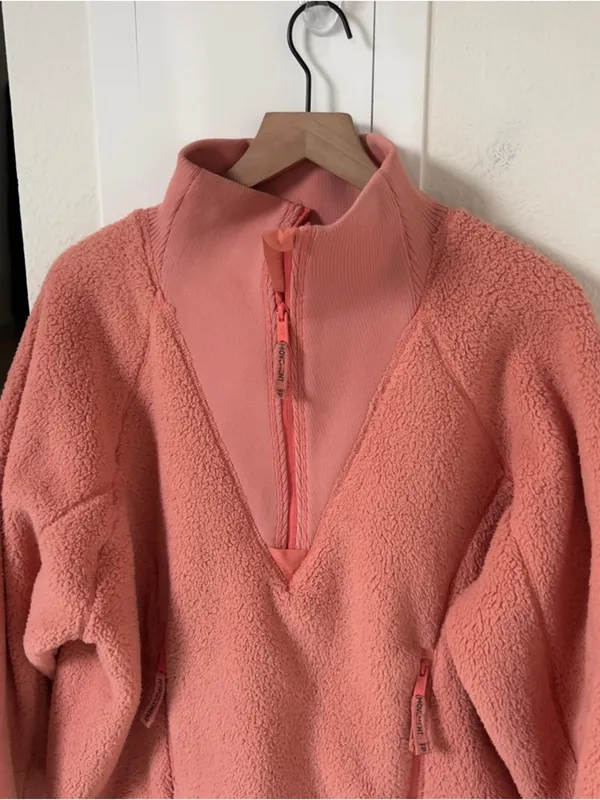 NWT Free People Ready Set Rib Fleece Pullover in Frosted Peach - Image 6