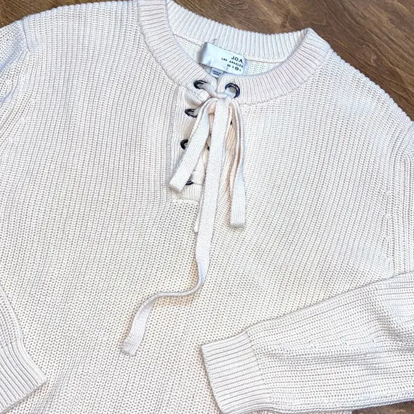 J.O.A ivory cable knit lace up sweater size medium - Image 4