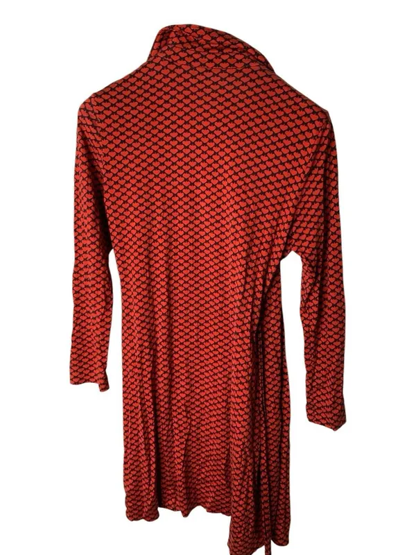Diane Von Furstenberg silk wrap dress all-over heart print women's size large - Image 4