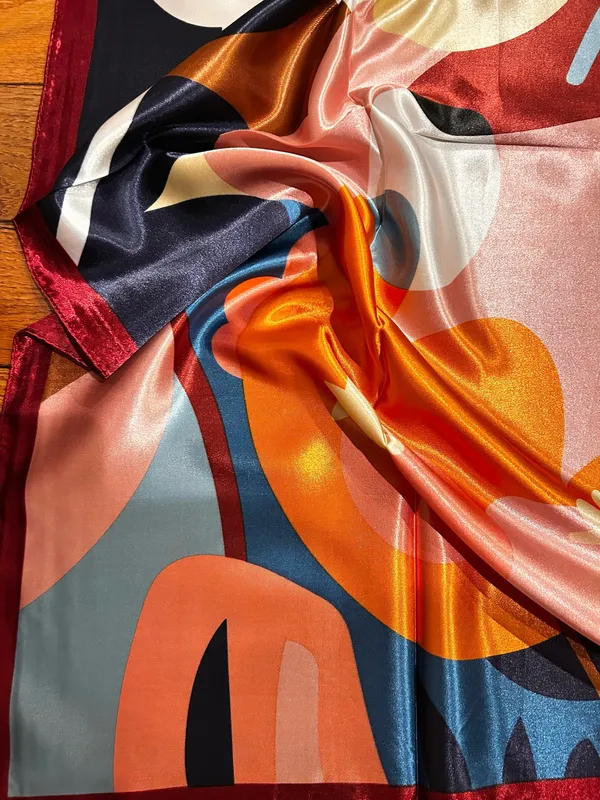 Vintage bold floral statement Large (RETRO MOOD )SQUARE SILKY SCARF 35/35 - Image 10