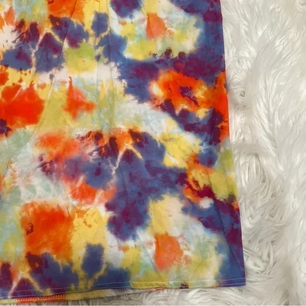 Boohoo Womens Sz 4 Halter Top Mini Dress Yellow Orange Purple Tie Dye Slit Sides - Image 6