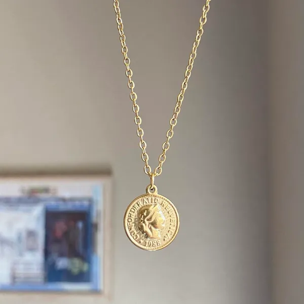 Handmade fully gold tone stainless steel antique vintage chic style coin necklace✨ - Image 5