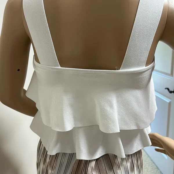 Zara White Tiered Square Neck Cropped Sweater Top - Image 11