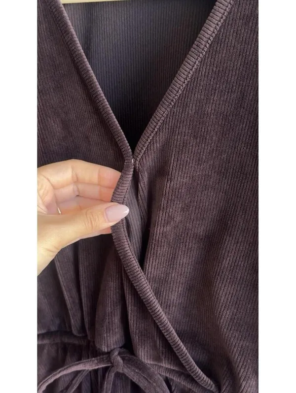 Madewell Corduroy Tie Front Faux Wrap Top Spiced Raisin Balloon Sleeve S - Image 7