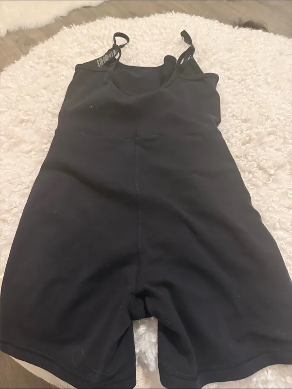 Black Sleeveless Romper with Spaghetti Straps - Image 2