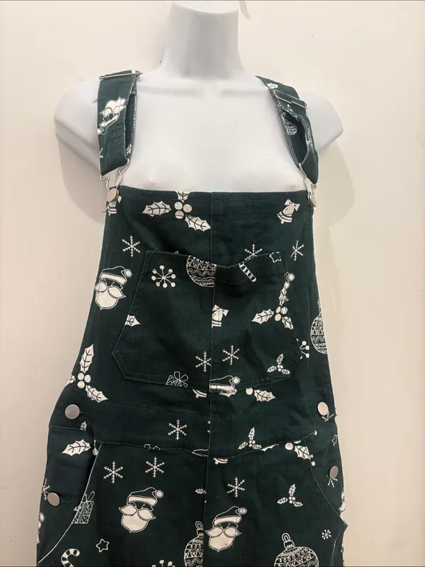 Forest Green Women's Holiday Print Overalls with Adjustable Straps small new - Image 3
