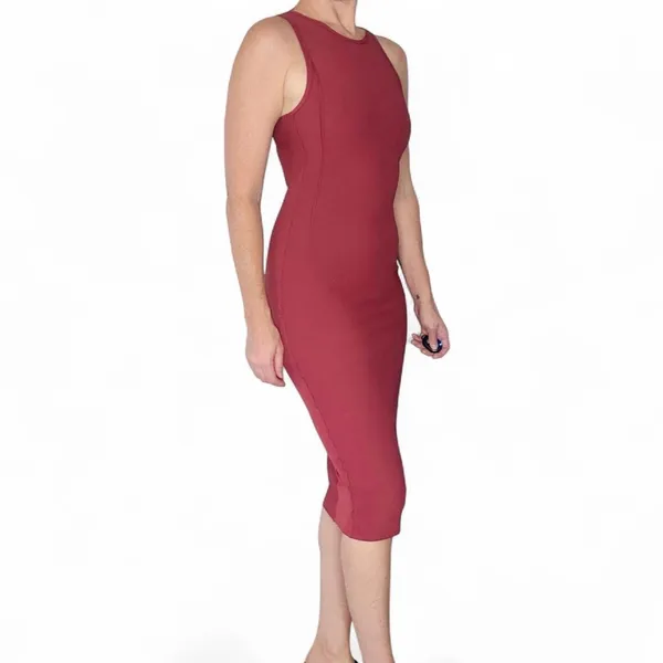 Lululemon Maroon Ribbed BodyCon Open Back Sleeveless Dress - Image 4