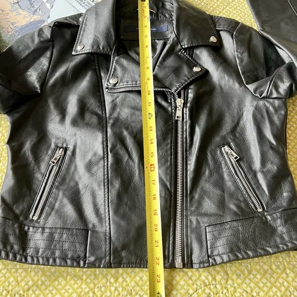 Tommy Hilfiger Faux Leather Moto Jacket Women Large Black 90s Off‎ Duty Classic - Image 7