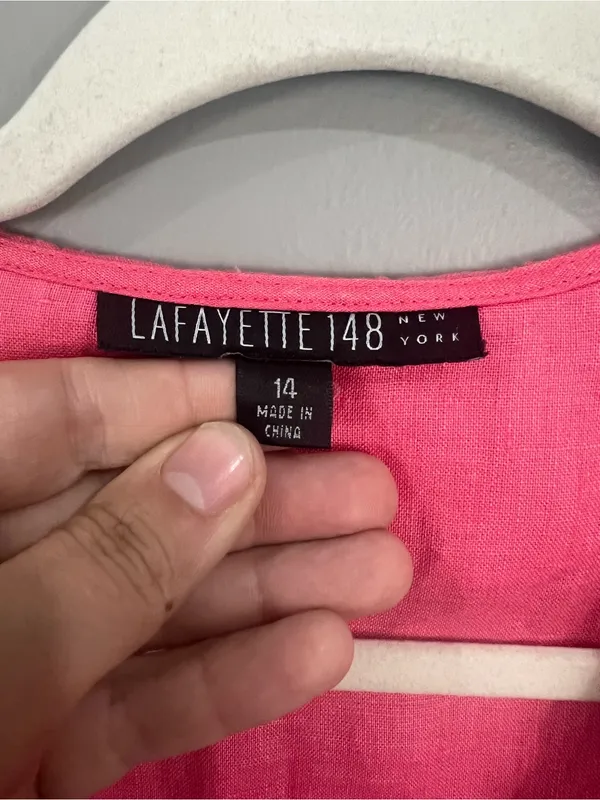 Lafayette 148 100% Linen Pink Ruffled Collar Button-Front Blouse size 14 - Image 2