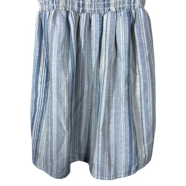 American Eagle Smocked Striped Linen Blend Mini Dress Blue White Boho Size S - Image 3