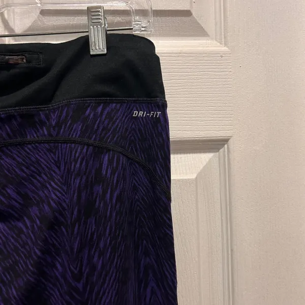 Nike Dri-FIT Women Purple Black‎ Abstract Zebra Print Running Leggings Large - Image 6
