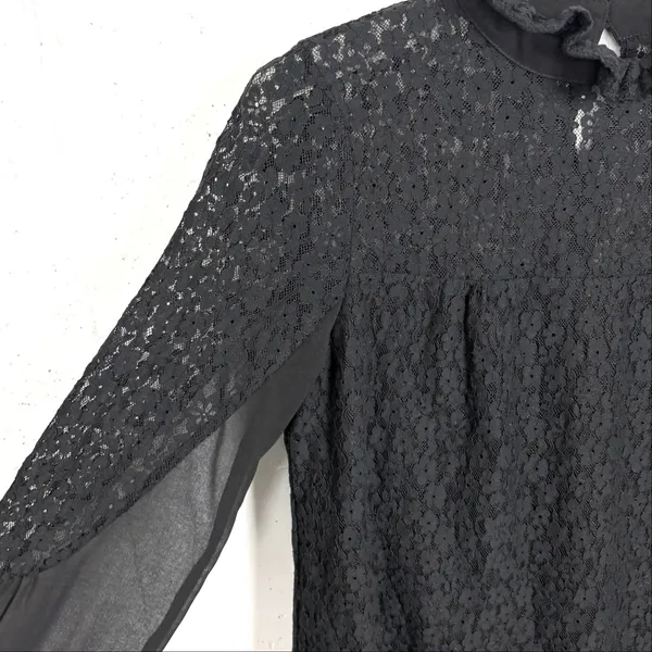 Tuckernuck Lace High Neck Sheer Balloon Sleeve Blouse Sheer Black Size Small - Image 9