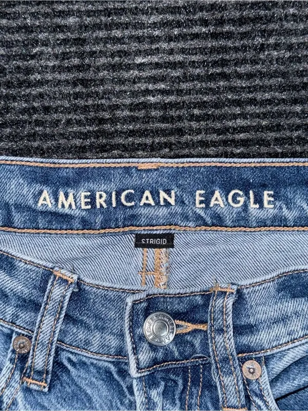 AE American Eagle 90s Straight Distressed Patched Jeans Strigid Denim Sz 00 R - Image 7