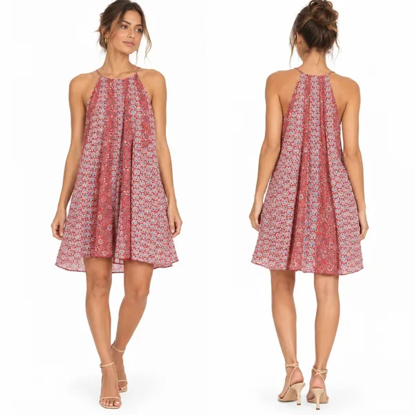 Rebecca Taylor Floral Medallion Silk Trapeze Mini Dress Red Blue Boho Size 2 - Image 2