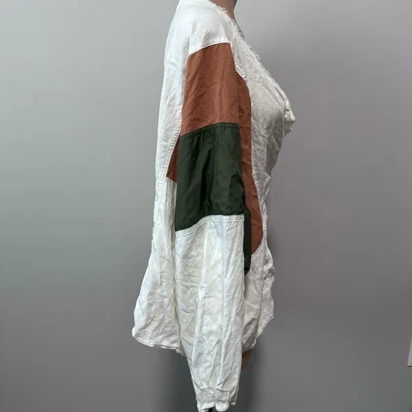 We The Free Beating Hearts Linen Long Sleeve Top Green Orange Rust Sleeve Stripe - Image 5