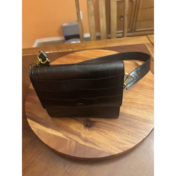 JW PEI Croc-Embossed Crossbody Bag - Black Gold Hardware - Image 3