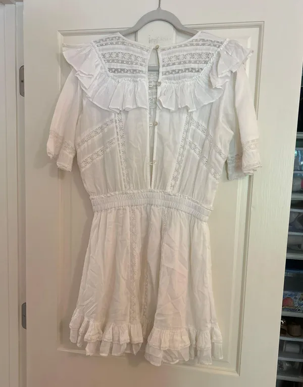 Love Shack Fancy Cooper White Cotton Lace Ruffle Mini Dress - Image 2