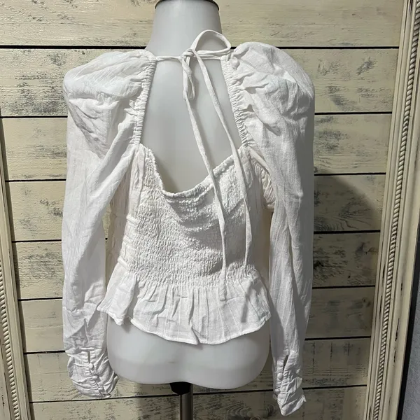 Free People chloe puff sleeve blouse in white Size Medium - Image 6