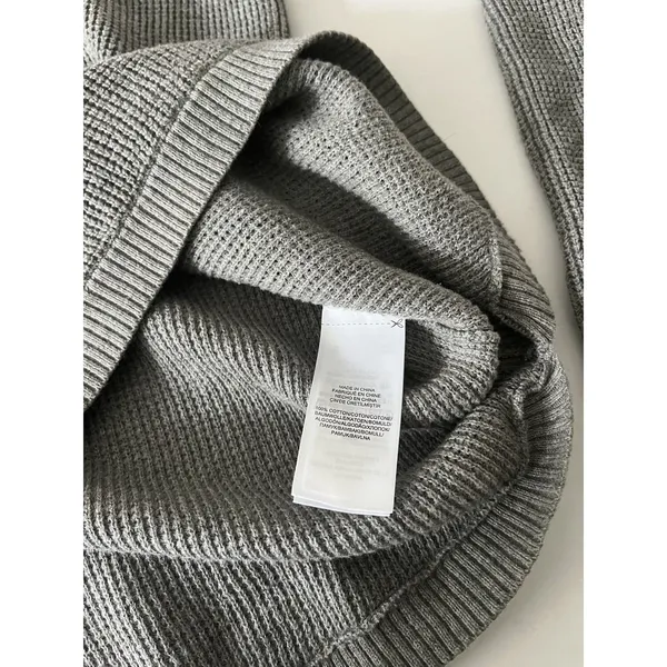 Lauren Ralph Lauren Gray Cotton Waffle-Knit Cowl Neck Logo Pullover Sweater Med - Image 6