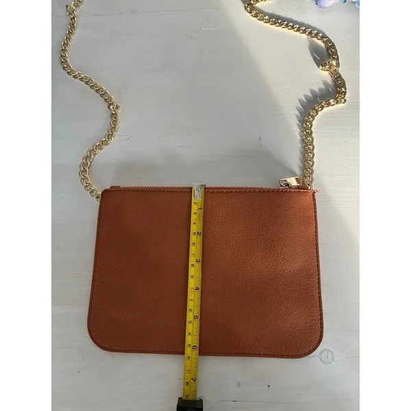 Like new! Brown Vegan leather thin cross body gold chain‎ Bag - Image 3