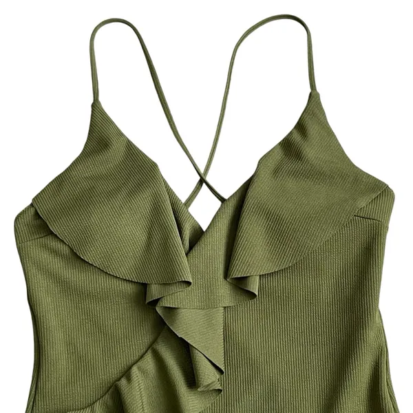 Cupshe One Piece Ruffle Wrap Swimsuit Women’s Size XL Textured Green Summer - Image 3