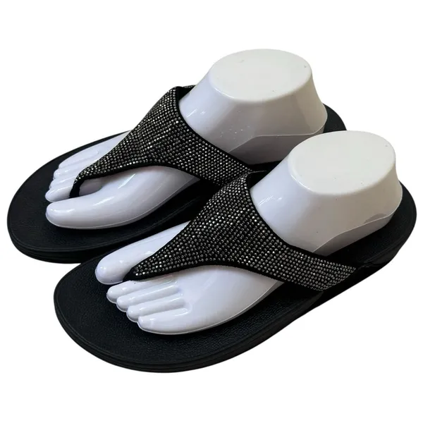 Fitflop‎ Black Silver Beaded Platform Sandal Capsule Breathable Comfort 9 - Image 3