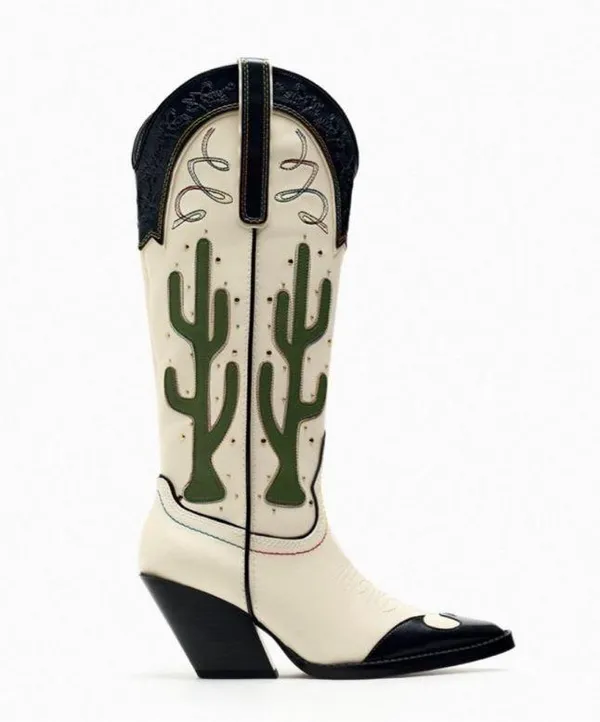 Zara cowboy boots cactus knee high heels western south western cowgirl - Image 2