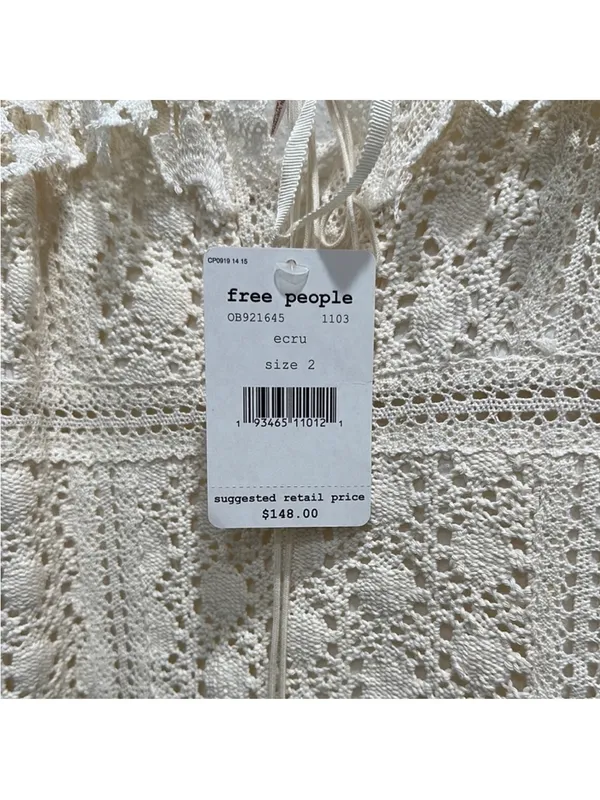 Free People White Crochet Tie-Front Mini Dress Size 2 - Image 3