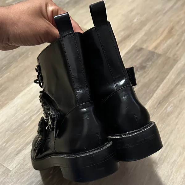Zara Black Lace-Up Combat Boots with Crystal Straps - Image 3