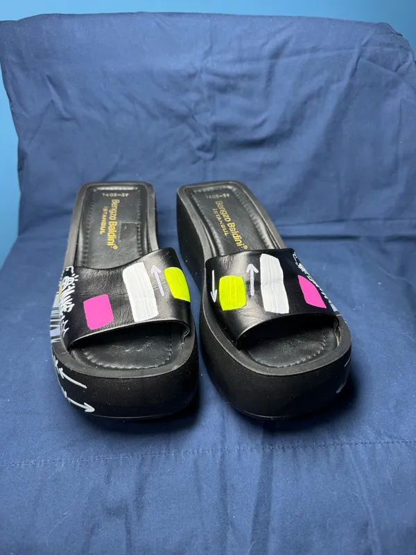 Bengzo Baldini Istanbul Hand-Painted Platform Slides Black Sandals - Image 5