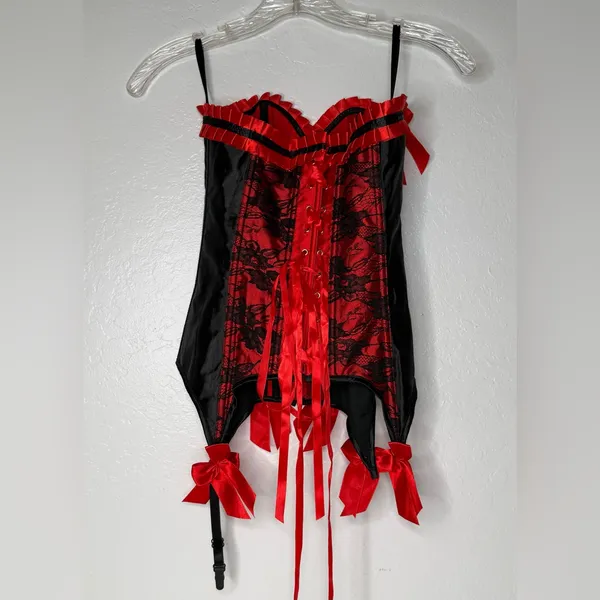 Source Unknown Corset Women's Size Small Red Black‎ Lace Ribbon Bedroom Feminine Body Shaper - Image 2