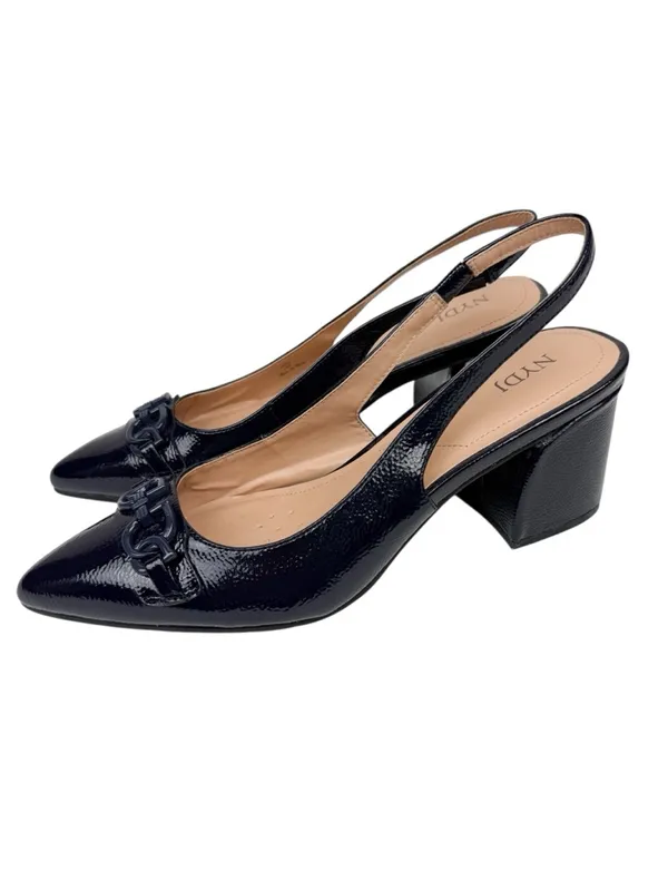 NYDJ Sanya Point Toe Slingback Heels Navy Patent Leather Size 9 - Image 4