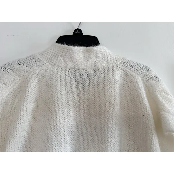 White Women's Sleeveless Cable Knit Cardigan. Chinky. Oversized. Large Buttons. - Image 8