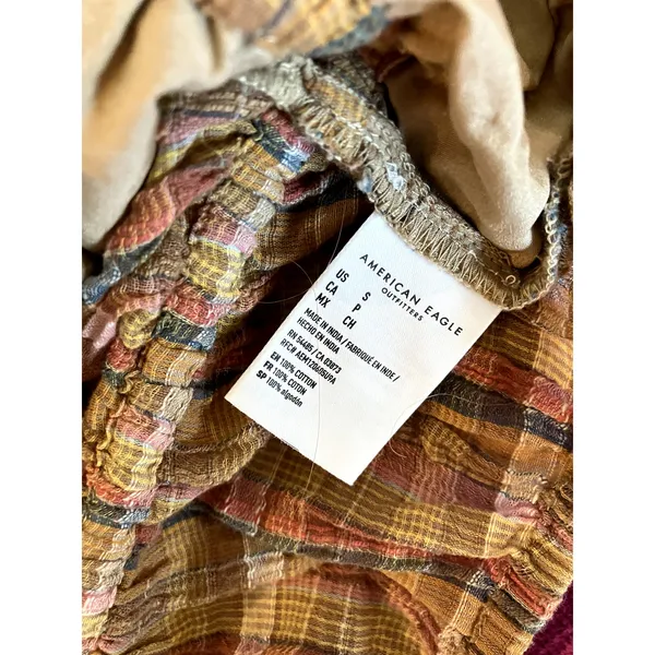 AMERICAN EAGLE Plaid Crop Top Size Small S COUNTRY GIRL COWGIRL WESTERN FARM - Image 4