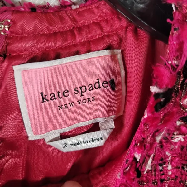 Kate Spade Size 2 NWOT Festive Tweed Mini Shift Dress Magenta Pink Fringe K9841 - Image 4