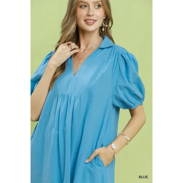 Umgee Solid Tiered Midi‎ Dress - Blue - Medium - Image 5