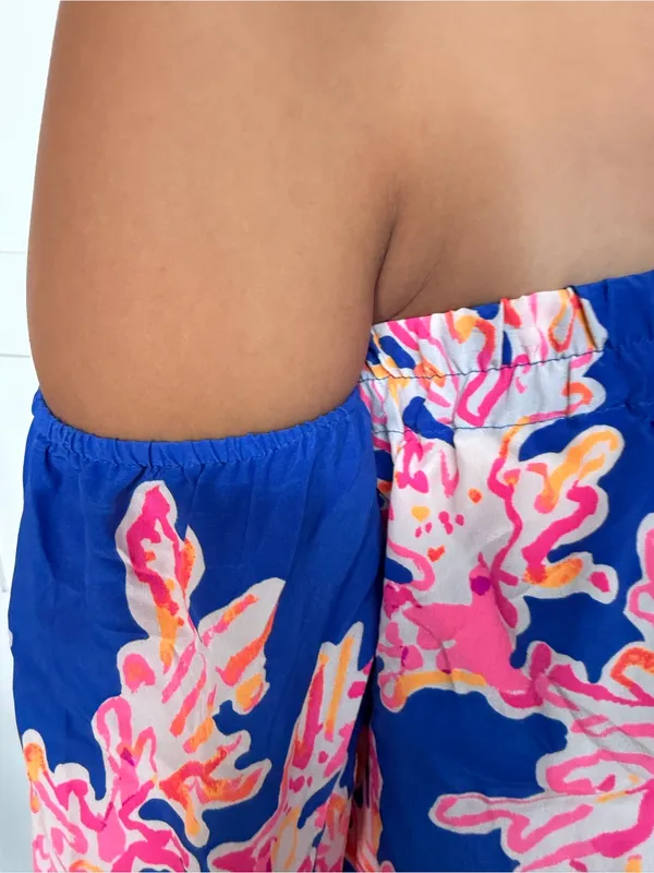 Lilly Pulitzer 100% Silk Blue Floral Off-Shoulder Women’s Dress Sz S Bell Sleeve - Image 4