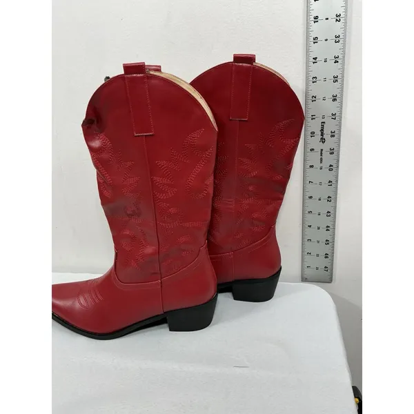 Womans New In Box Idifu Midcalf Western Cowgirl Boots Size 7.5 Red Block heel - Image 2