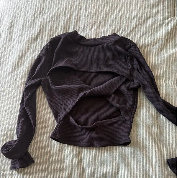 Lulus Black Ribbed Longsleeve Cutout Back - Image 2