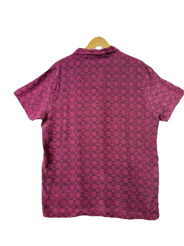 Amanda Smith Silk Button Up Top Large Burgundy Floral Lightweight Short Sleeves - Image 3