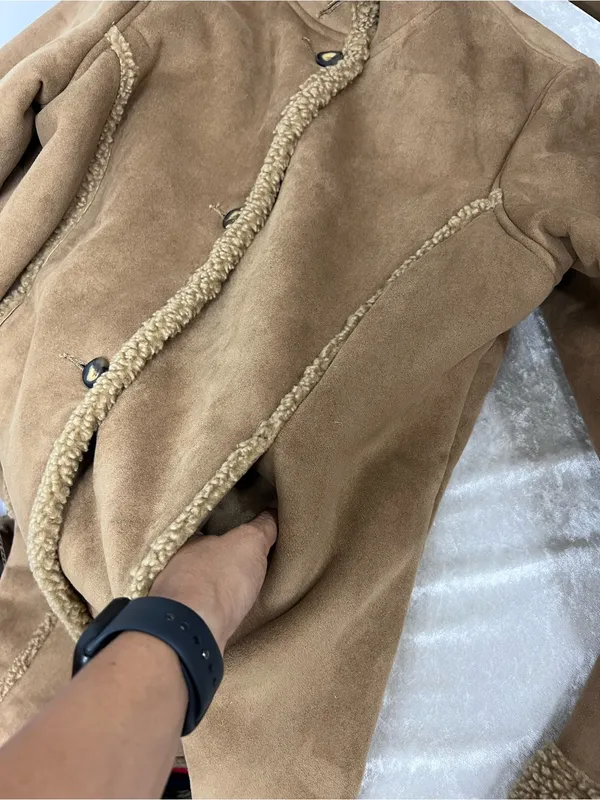 L.L. Bean Women's suede faux fur Shearling-Trim Trench Coat L regular - Image 6