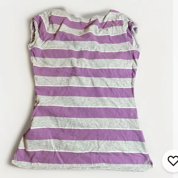 Guess Jeans Baby Tee M Pink Gray Stripe Cotton Fitted Y2K Style Retro Top sexy - Image 2