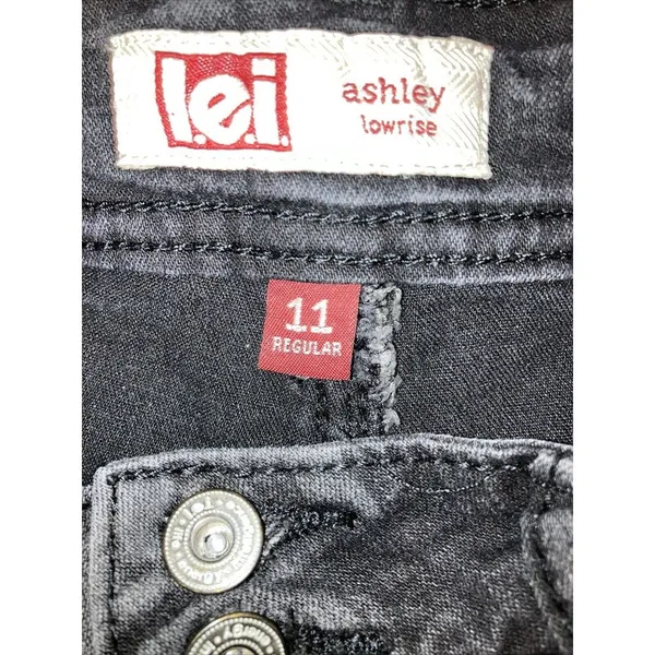 L.E.I Ashley Low Rise Cut-Off Denim Short Women's Junior Size 11 Black‎ Raw Hem - Image 3