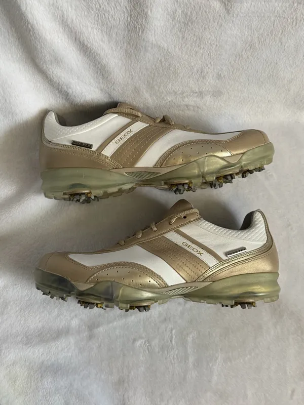 Ladies GEOX Beige and White Lace Up Golf Shoes Sneakers Size 7 - Image 2