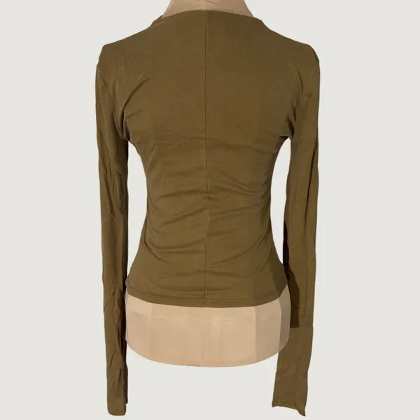 341 | Intimately Free People‎ S Olive Ribbed Mock Neck Open Back Long Sleeve Top - Image 2