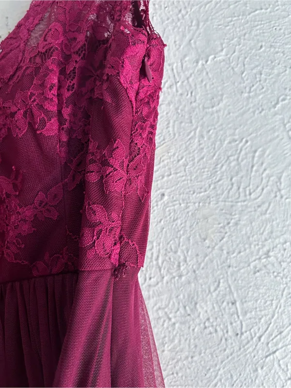 Anthropologie BHLDN Samantha Lace Dress Maroon Sz 2 Hemmed - Image 4