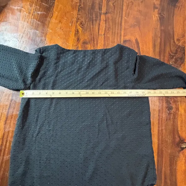 Ann Taylor Black Clip Dot‎ Boat Neck Blouse Bishop Sleeve Button Cuff Small - Image 8