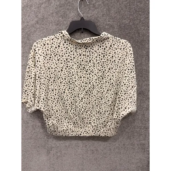 American Eagle Women Top Large Cream Animal Print Surplice Cropped Elastic Hem - Image 7