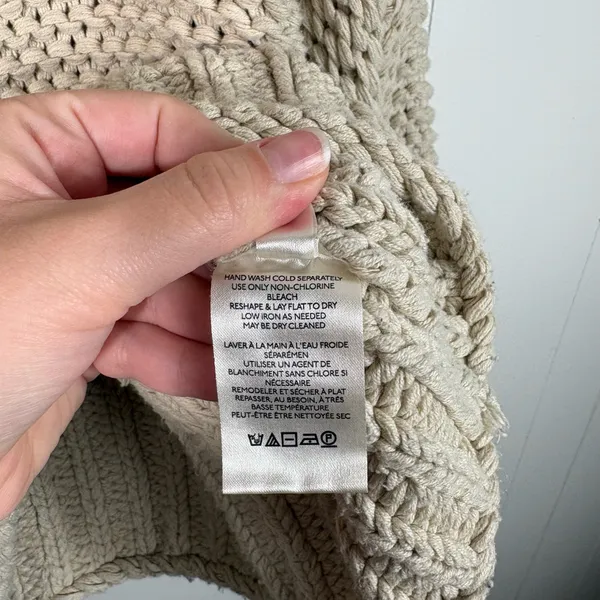 Free People My Only Sunshine Beige Chunky Knit Cowl Neck Sweater Large L Boho - Image 4