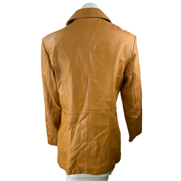 Wilson's Leather 100% Leather Womens Tan Brown Button Down Long Sleeve Coat Jacket Size S - Image 2